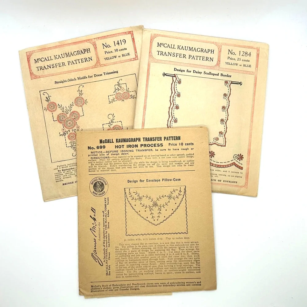 McCall Antique Kaumagraph Transfer Patterns #1419, #1284, #699 Lot of 3